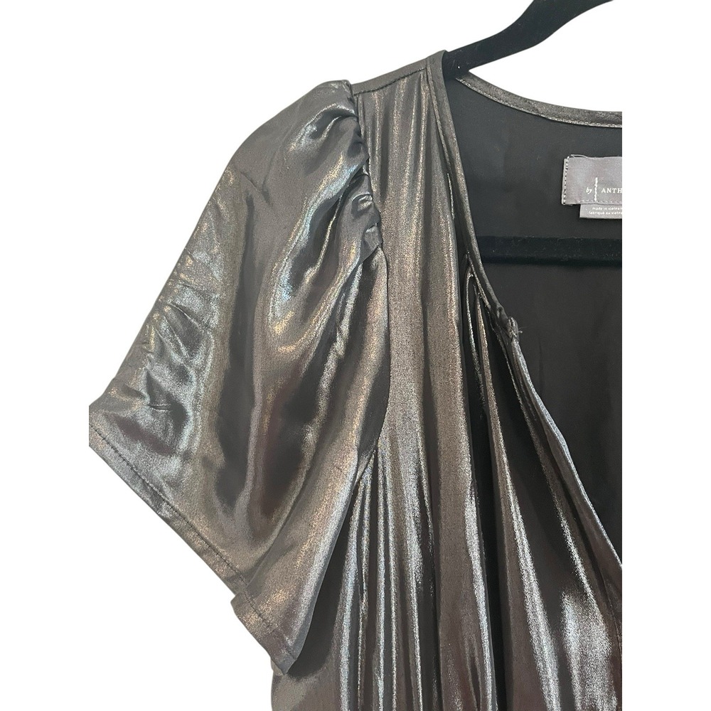 ANTHROPOLOGIE  The Somerset Maxi Dress Foil Carbon Metallic Gown Tiered, Size XS - Picture 5 of 9